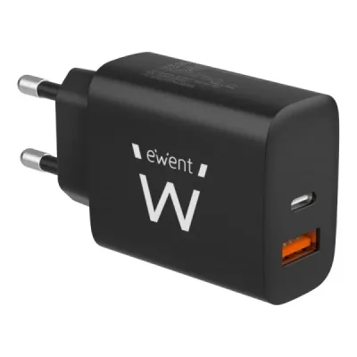 Ewent Cargador de Pared USB-C/PD y USB-A/QC 20W Negro