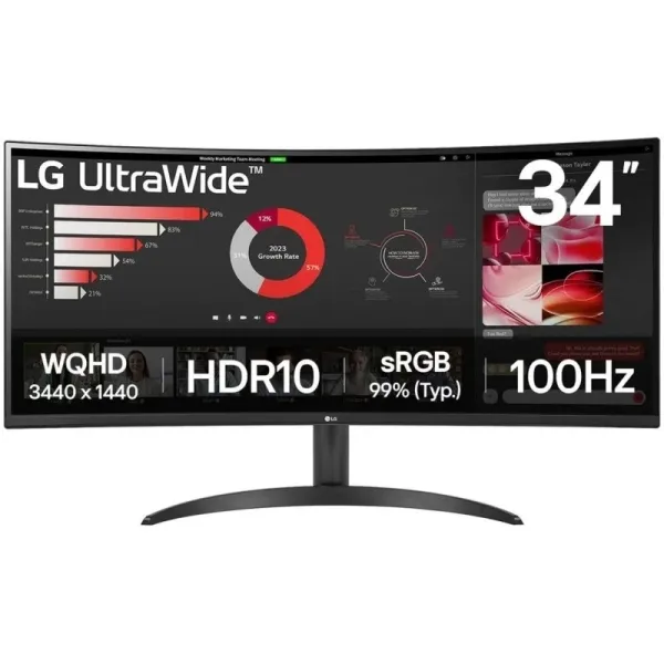 Lg Ultrawide Monitor 34" Curvo Led Va Wqhd 100Hz Hdr10 Freesync - Respuesta 5Ms - Angulo De Vision 178º - 21:9 - Hdmi, Displayport - Vesa 100X100Mm