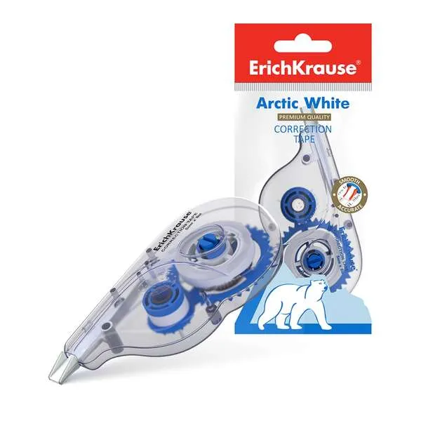 Erichkrause Arctic White Cinta Correctora 5Mmx8M - Secado Inmediato - Permite Escritura Sobre La Correccion - Control De Cinta - Color Blanco