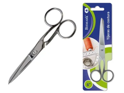 Bismark Tijera De Costura  Acero Inoxidable 15.2Cm - Fijacion Por Tornillo - Presion Constante Entre Hojas - Presentacion En Blister - Color Plata