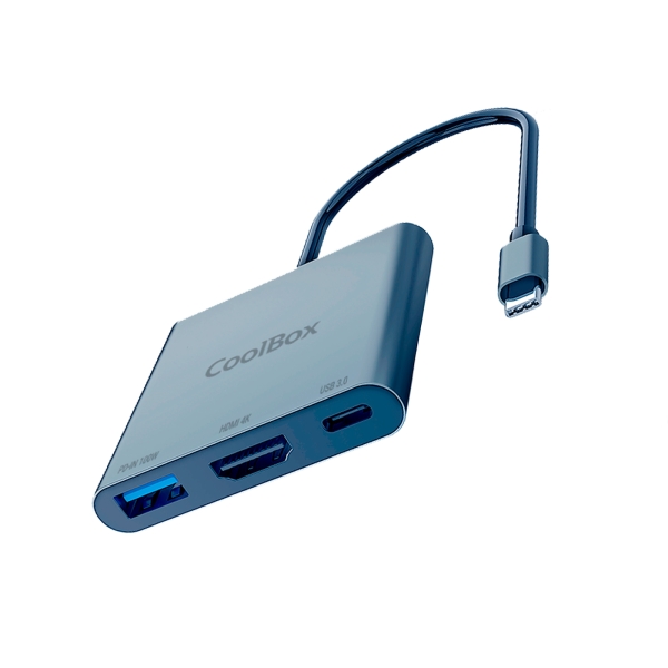 Coolbox Minidock C31 Usb-C - 1X Hdmi 4K, 1X Usb 3.2 Gen1, 1X Usb-C Pd - Compatible Con Pc, Mac Y Consolas - Aluminio - Color Gris