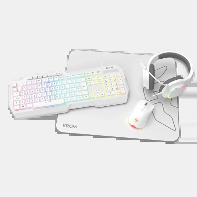 Krom Kenta Pc Combo Gaming 4 En 1 Rgb Blanco