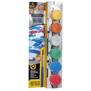 Carioca Pack de 6 Temperas Metallic 25ml con Pincel - Superlavables y Mezclables