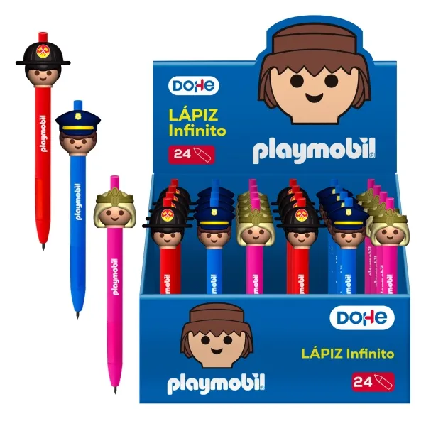 Dohe Expositor Playmobil con 24 Lápices Infinitos y Grip de Caucho