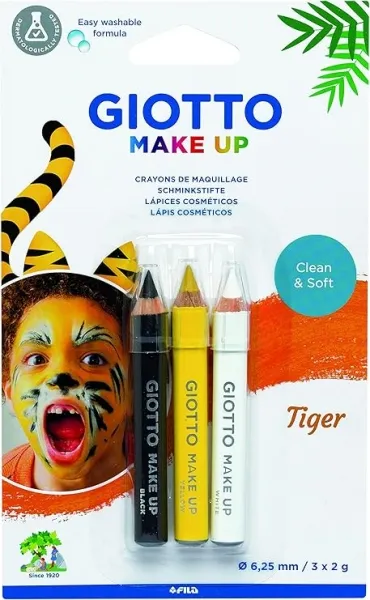 Giotto Make Up Tiger Pack Con 3 Lapices Cosmeticos De Tematica Tigre - Se Lava Con Agua - Dermatologicamente Testado - Colores Surtidos