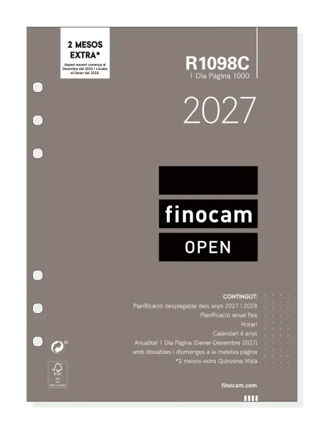 Finocam R1098C Recambio Agenda Open Catalán Anual 2027 1 Día por Página 155x215mm