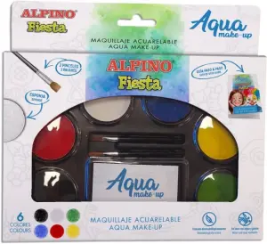 Alpino Fiesta Aqua Make-Up Pack con Paleta Acuarelable, 6 Colores, 2 Pinceles y Esponja