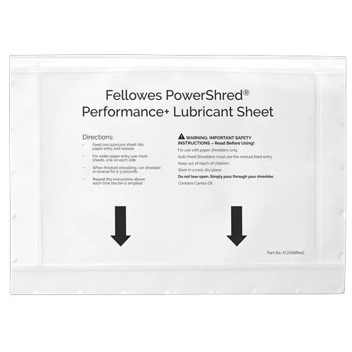 Fellowes Pack De 10 Hojas Lubricantes Para Destructoras - Mejora Rendimiento Y Evita Atascos - Aceite Vegetal - Compatible Con Todas Las Marcas - Para Corte En Particulas, Minicorte Y Microcorte