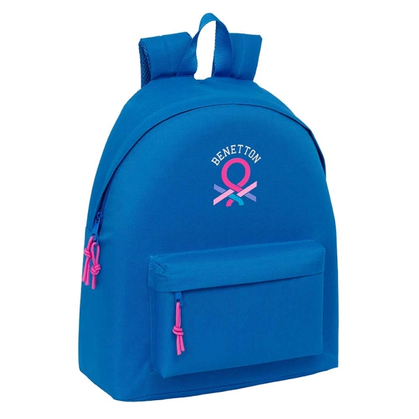 Safta Benetton Basics Azulina Mochila - Bolsillo Frontal - Hombreras Acolchadas - Doble Tirador En Cremallera - Asa De Mano Superior - 20.80L - 330X150X420Mm - Color Azul