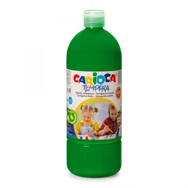 Carioca Botella De Tempera - 1000Ml - Colores Superlavables - Faciles De Mezclar - Aplicable En Materiales Porosos - Alta Opacidad - Color Verde