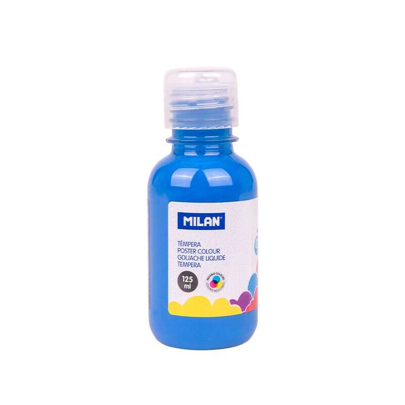 Milan Botella De Tempera 125Ml - Tapon Dosificador - Secado Rapido - Mezclable - Color Azul