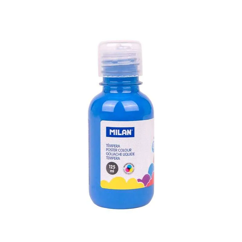 Milan Botella de Témpera 125ml con Tapon Dosificador - Secado Rápido - Color Azul