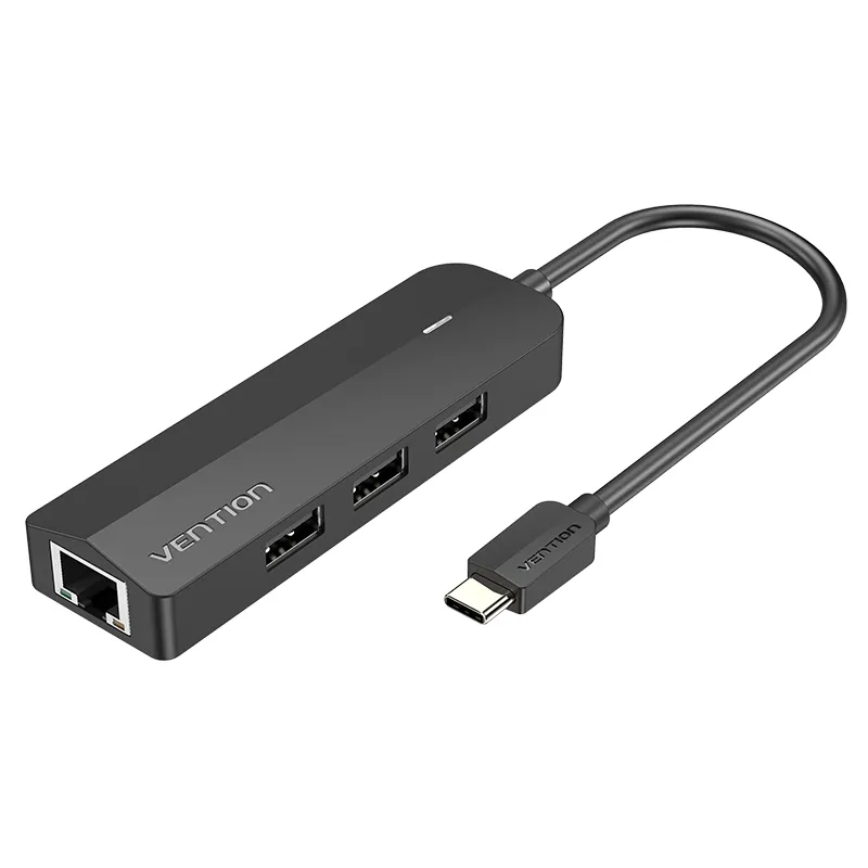 Vention HUB 5 en 1 USB-C a 3xUSB2.0/RJ45/Micro B Powered - 0.15m - Color Negro