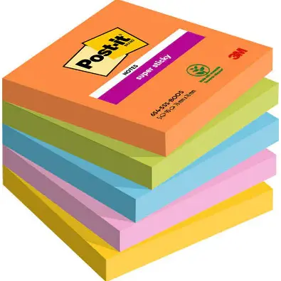 Post-it Super Sticky Pack de 5 Blocs de 90 Notas Adhesivas 76x76mm Colores Surtidos