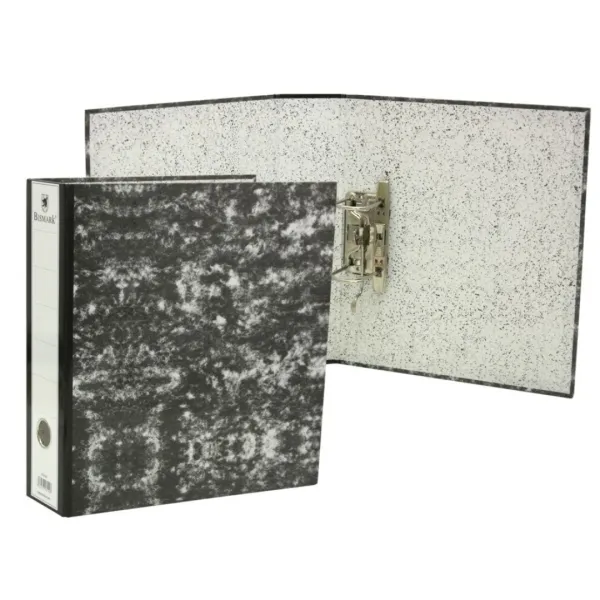 Bismark Archivador A-Z Jaspeado A4 Lomo 75Mm - Carton Forrado - Tarjetero En El Lomo - Mecanismo De Palanca - Color Negro Jaspeado