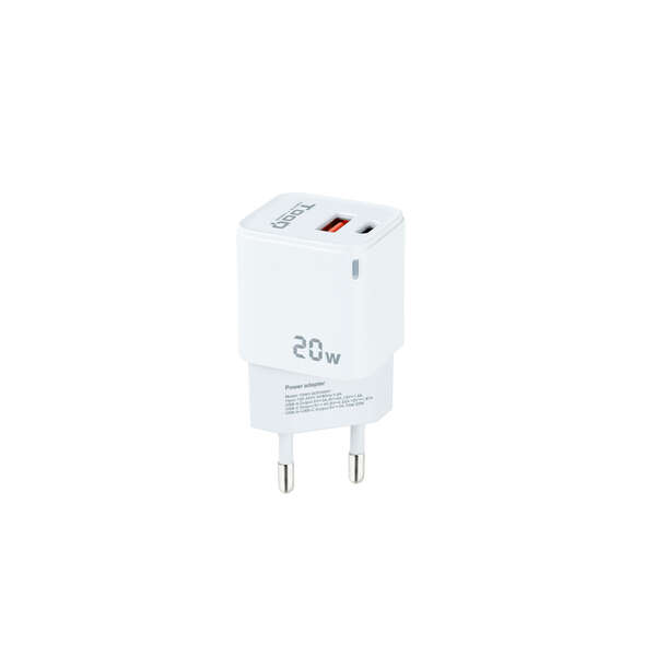 Tooq Cargador De Pared Usb-C/Pd + Usb-A/Qc 20W - Color Blanco