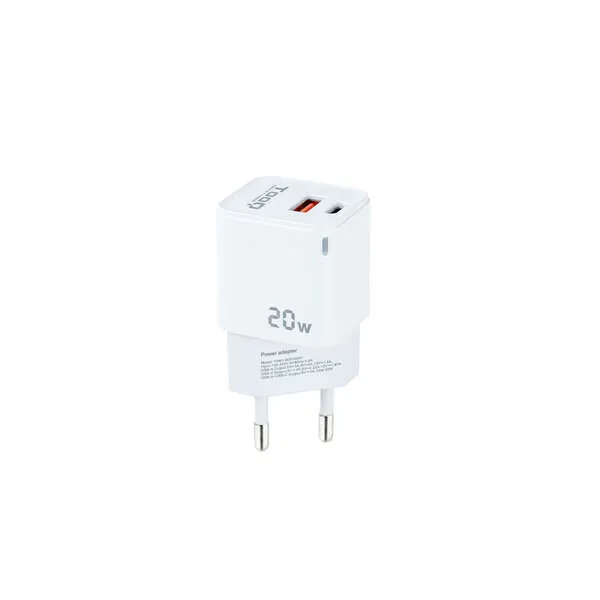 TOOQ Cargador USB-C PD + USB-A QC 20W Blanco