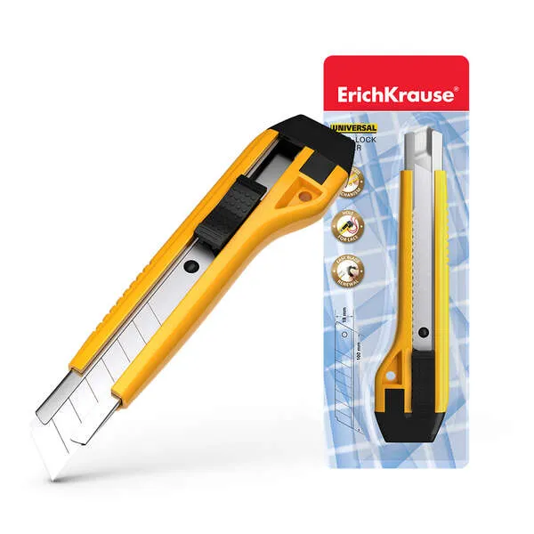 Erichkrause Cuter Con Fijador Automatico Universal - Sistema De Retencion De Cuchilla Autobloqueo - Partidor Incorporado - Cuchilla Segmentada De Acero Resistente Al Desgaste - Color Azul