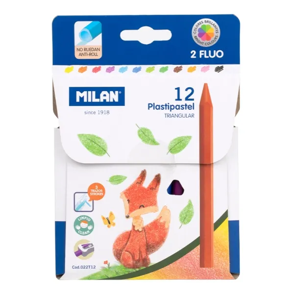 Milan Pack de 12 Ceras Triangulares de Colores con 2 Ceras Fluo