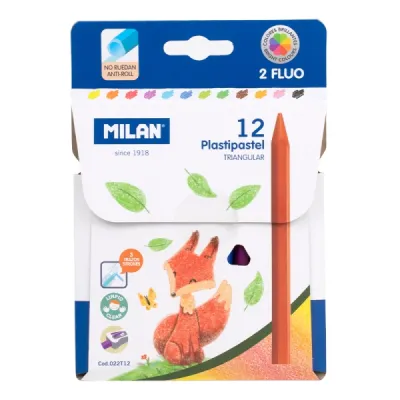 Milan Pack de 12 Ceras Triangulares de Colores con 2 Ceras Fluo
