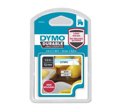 Dymo Cinta Transferencia Térmica D1 Durable Negro Sobre Blanco 12mm x 5.5m