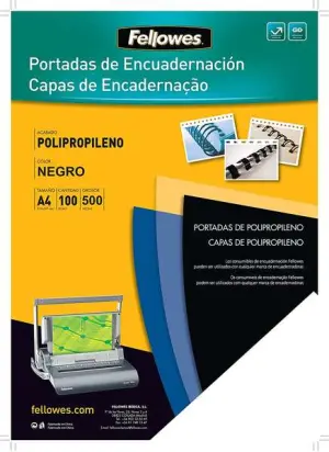 Fellowes Pack de 100 Portadas de Polipropileno A4 500 Micras Color Negro