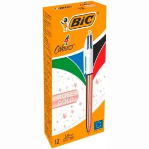 Bic Bolígrafo 4 Colores Rose Gold Cuerpo Blanco/Rosa Metálico Caja 12 Unidades