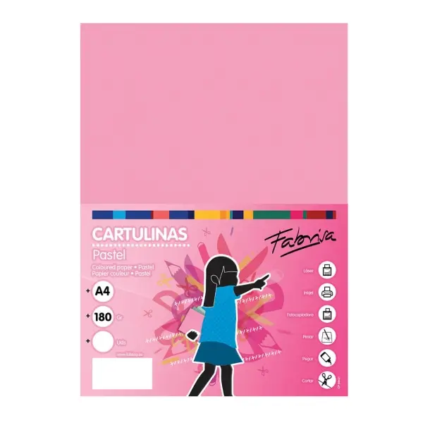 Fabrisa Pack de 50 Cartulinas A4 180 g/m² Color Rosa