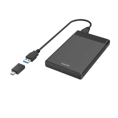 Hama Essential Carcasa Externa Para Ssd Y Hdd De 2.5" - Cable Usb-A De 50Cm - Velocidad Hasta 5Gbps - Adaptador Usb-C - 13.3X8.7X1.6Cm - Color Negro