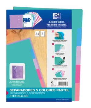 Oxford Strongline A4 Separadores 5 Posiciones 4 Taladros Cartulina 200gr Colores Surtidos