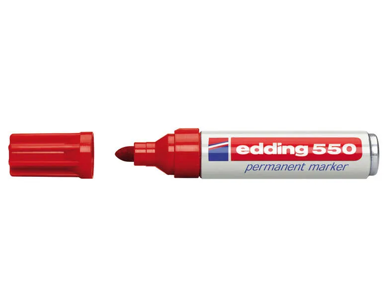 Edding 550 Rotulador Permanente - Punta Redonda - Trazo Entre 3 Y 4 Mm. - Recargable - Secado Rapido - Color Rojo
