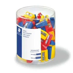 Staedtler Pack de 100 Sacapuntas de Plástico 1 Agujero 23° Colores Surtidos