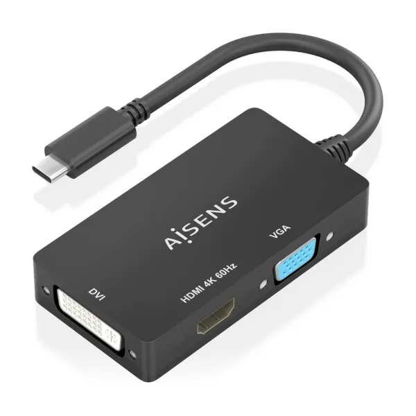 Aisens Conversor Usb-C A Dvi/Hdmi/Vga - Usb-C/M-Dvi/H-Hdmi/H-Vga/H - 15Cm - Color Negro