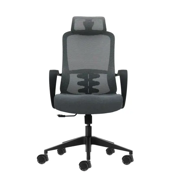 Oqonos Cherg 005 Silla de Oficina Ergonomica con Reposacabezas Ajustable y Respaldo de Malla Transpirable - Gris y Negro