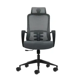 Oqonos Cherg 005 Silla de Oficina Ergonomica con Reposacabezas Ajustable y Respaldo de Malla Transpirable - Gris y Negro
