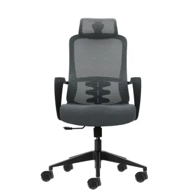 Oqonos Cherg 005 Silla de Oficina Ergonomica con Reposacabezas Ajustable y Respaldo de Malla Transpirable - Gris y Negro
