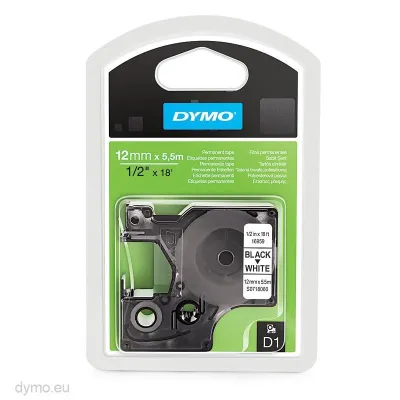 Dymo Cinta Transferencia Térmica D1 Negro Sobre Blanco 12mm x 5.5mm Polyester