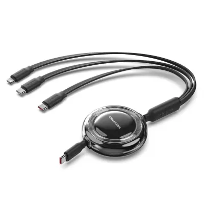 Vention Cable USB Retráctil 100W - Longitud Ajustable 1.1m - USB-A, 2xUSB-C, Lightning, 480Mbps - Negro