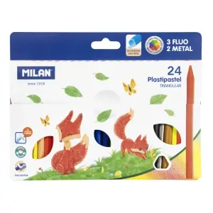 Milan Pack de 24 Ceras Triangulares en Colores Surtidos - 3 Fluo y 2 Metal