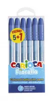 Carioca Fiorella Pack 5+1 Bolígrafos Punta de Bola Ø 1mm Cuerpo Transparente Azul