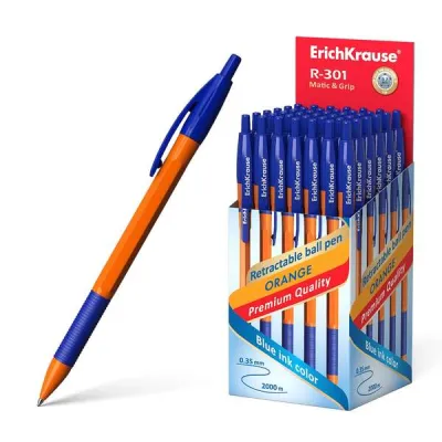 ErichKrause R-301 Bolígrafo Retráctil Naranja - Punta 0.7mm, Trazo 0.35mm, Tinta de Secado Rápido