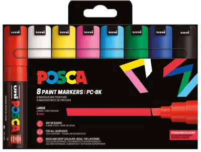 Posca Estuche de 8 Marcadores de Pintura Punta Biselada Acrílica 8mm Color Surtido