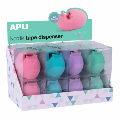 Apli Nordik Collection Dispensador De Cinta Adhesiva Para Rollos 19Mmx33M - Textura Suave Y Tacto Agradable - Colores Aleatorios Surtidos