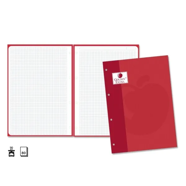 Golden Extra Recambio De 80 Hojas 90Gr Cuadricula 4X4 - Formato A4 - 4 Taladros Y Banda De Color Rojo