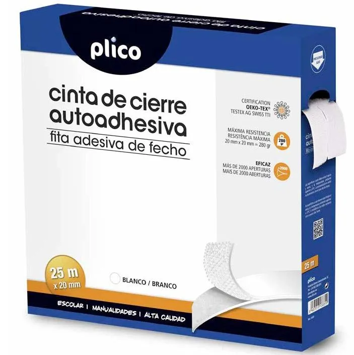 PLICO CINTA DE CIERRE AUTOADHESIVA 20MM X 25M BLANCO