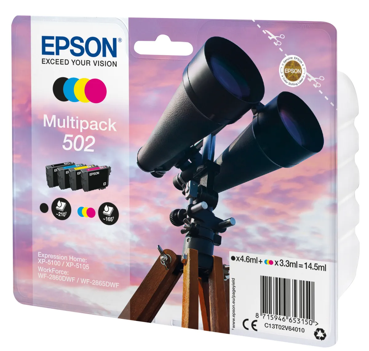 Epson 502 Pack de 4 Cartuchos de Tinta Originales para Impresoras