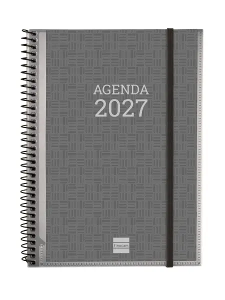 Finocam Agenda Personalizable Anual 2027 Semana Vista Horizontal E10 155x212mm Espiral Tapa Polipropileno Color Gris