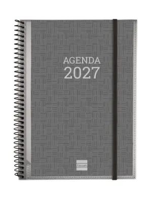 Finocam Agenda Personalizable Anual 2027 Semana Vista Horizontal E10 155x212mm Espiral Tapa Polipropileno Color Gris