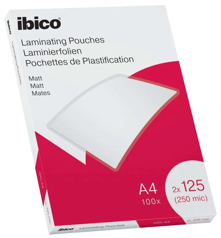 Ibico Caja de 100 Laminas de Plastificar Mate A4 125 Micras para Papel y Fotos