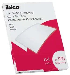 Ibico Caja de 100 Laminas de Plastificar Mate A4 125 Micras para Papel y Fotos